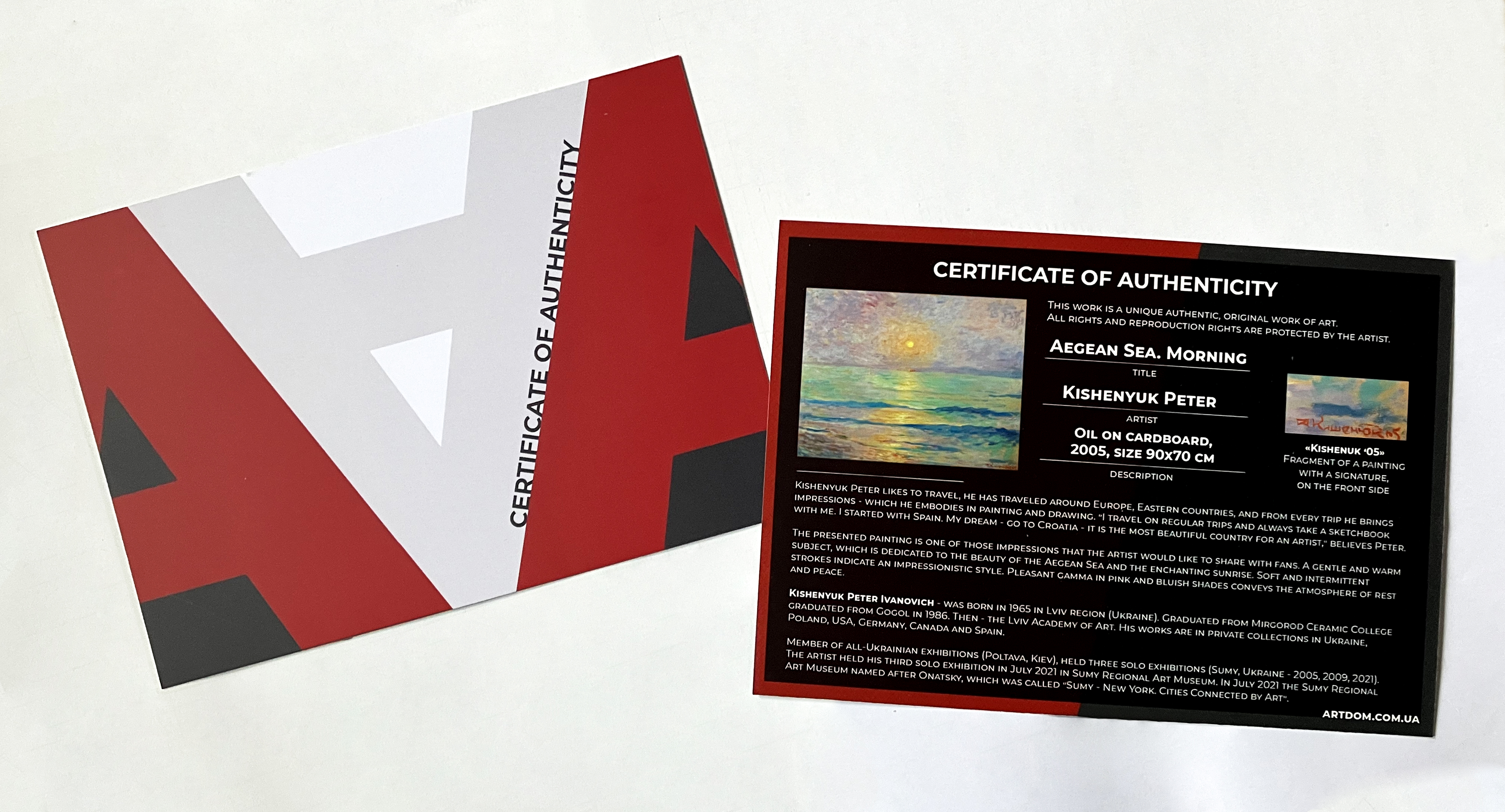 Certificate of authenticity for the painting from the gallery