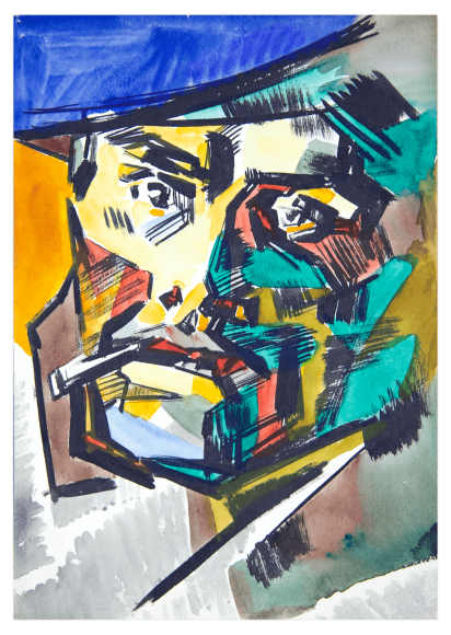 Акварель Дід із цигаркою, художник Туранський Олександр - продано