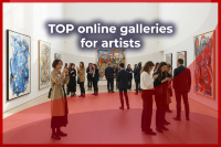 A modern art gallery with visitors and paintings on the walls – online platforms for selling art