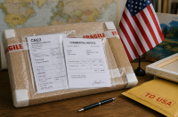 CN22 customs declaration and commercial invoice for shipping a painting to the USA