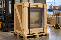 Wooden pallet with a sealed crate for international artwork shipping