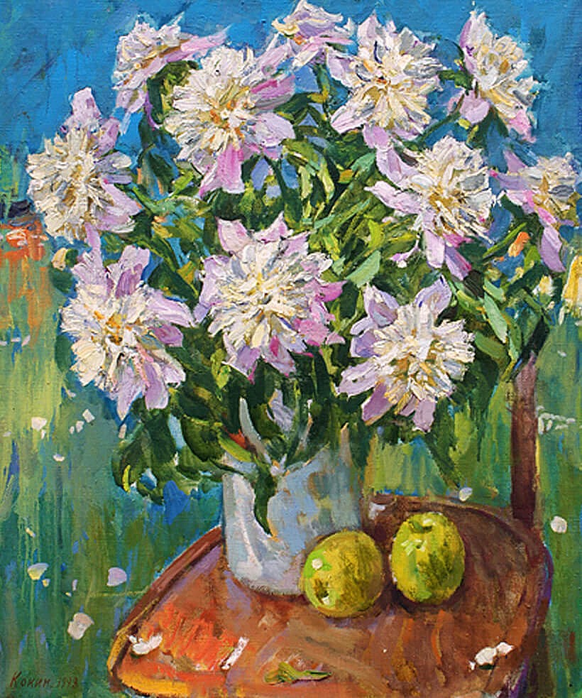Кокин М.А. Пионы. 1998 г., 65х55, холст, масло