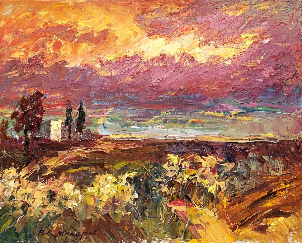 Warm sunset oil painting by Viktor Makarov