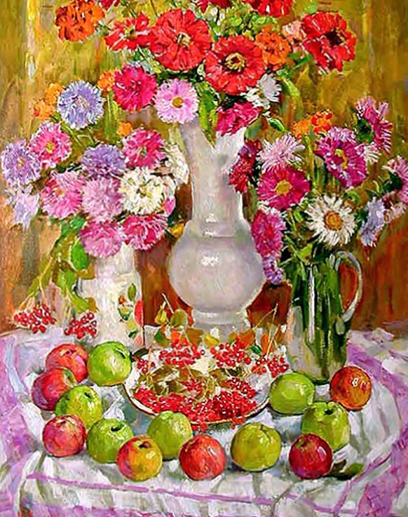 натюрморт Кокина Михаила цветы, фрукты