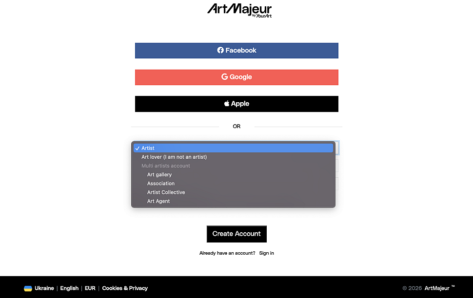 Регистрация на Artmajeur