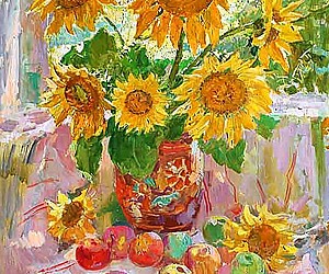 Кокин М.А. Натюрморт с подсолнухами. 2000-е, 100х70, холст, масло