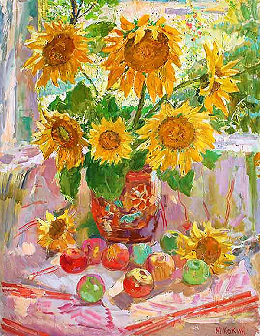 Кокин М.А. Натюрморт с подсолнухами. 2000-е, 100х70, холст, масло
