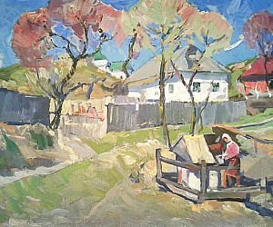 Художник Кокин М.А. Картина - У колодца. 1974 год, 45х60, холст, масло