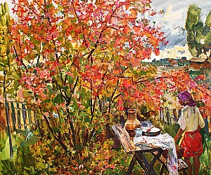 Художник Кокин М.А. Картина - Калина красная. 1980 годы, 78х100, картон, масло