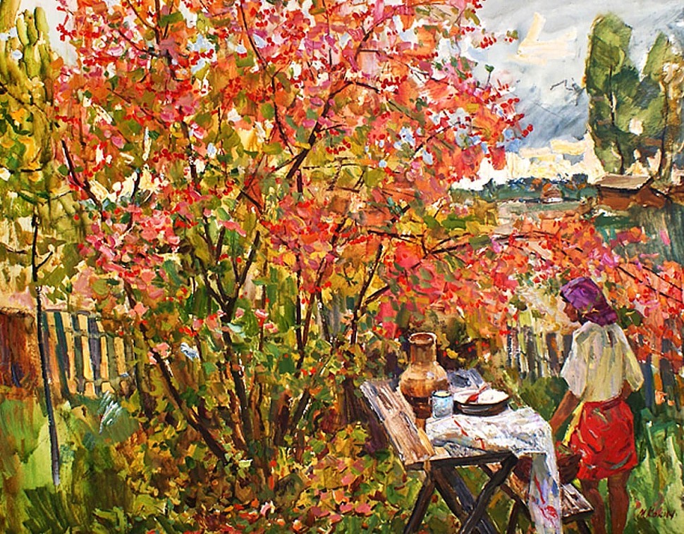 Художник Кокин М.А. Картина - Калина красная. 1980 годы, 78х100, картон, масло