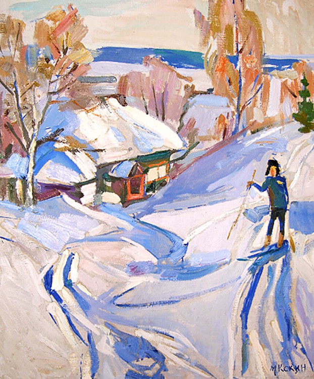 зима лыжник картина художник Кокин М.А.