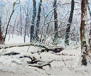Художник Словохотов Валерий Павлович.
Зима в Клавдиево около Киева, Дубовая роща, 2018.
Размер 34 см х 25 см, картон
