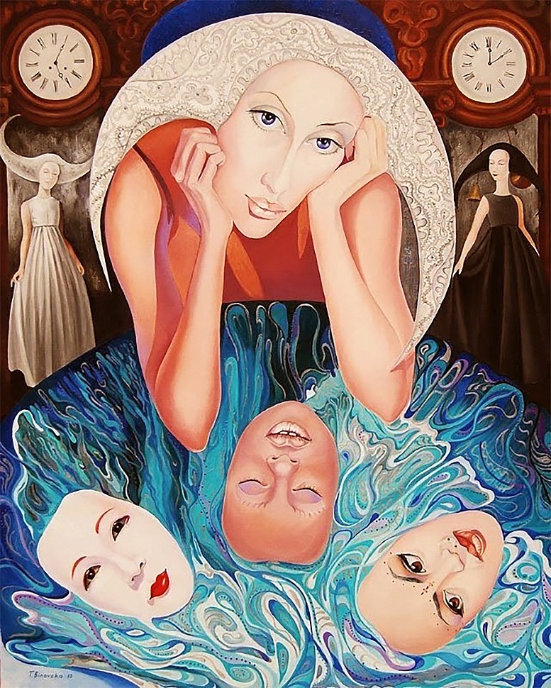 женщина масло лицо часы образ картина масло биновская художник woman face watch image oil painting Binovskaya artist