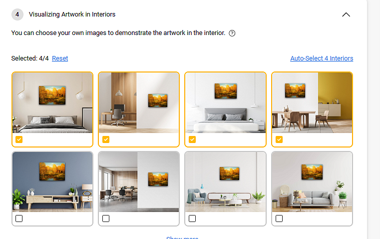 Блок Visualizing Artwork in Interiors на Jose Art Gallery – выбор вариантов интерьеров для демонстрации картины