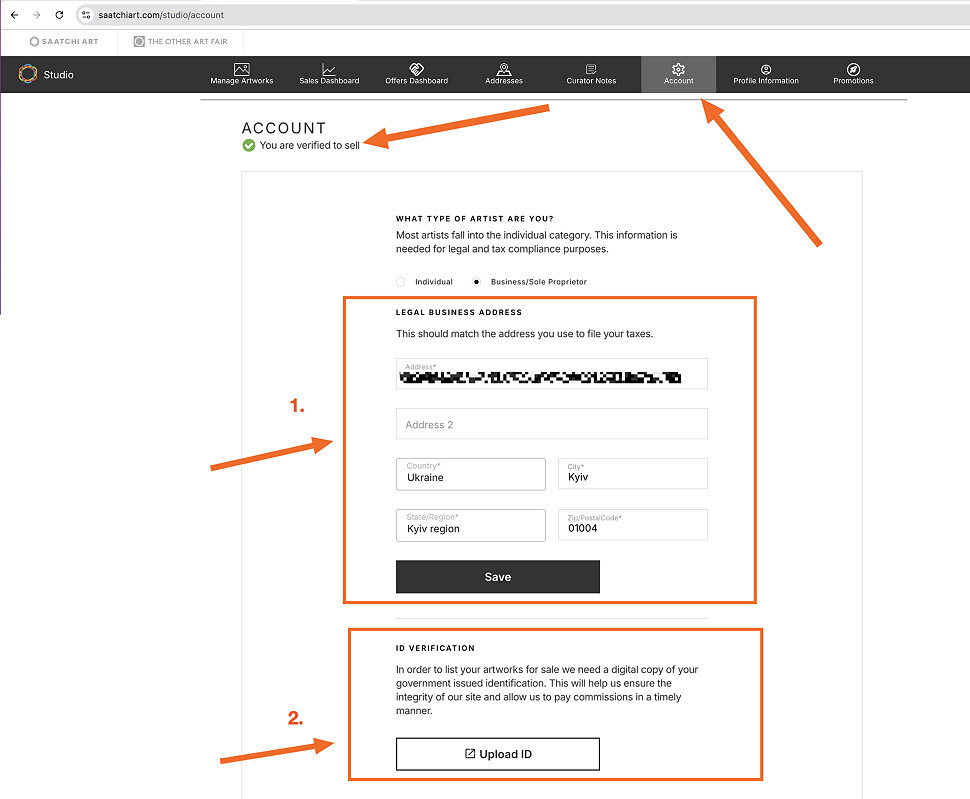 верификация аккаунта на платформе saatchi art