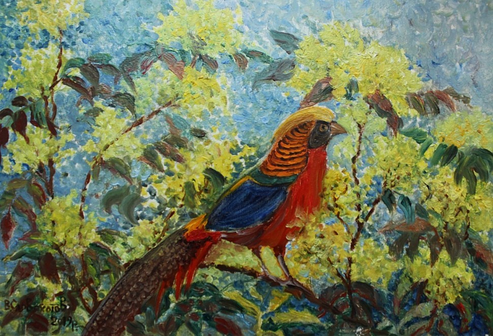 Словохотов Валерий Павлович - не только художник, но и коллекционер редких птиц. В своей коллекции у художника несколько экзотических видов птиц.
Художник Валерий Павлович Словохотов.
Золотой фазан...