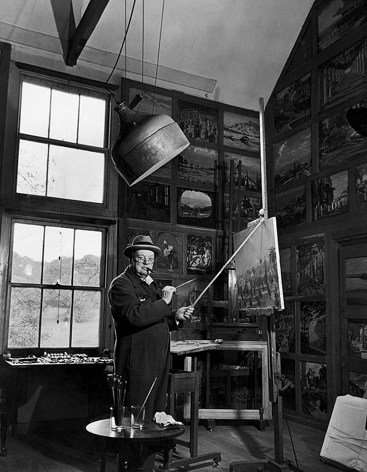 Winston Churchill as an artist in the studio