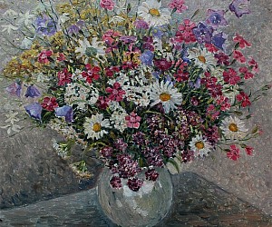 Художник Валерий Павлович Словохотов.
Букет летних полевых цветов, 2007.
Размер 35 см х 25 см, картон