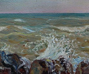 Художник Валерий Павлович Словохотов. Азовское море, вечереет, 2016. Размер 35 см х 25 см, картон