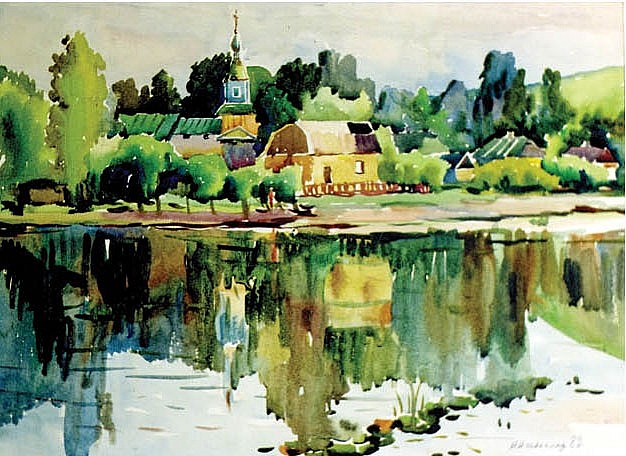 Watercolor by Nechvoglod Nikolai Nikolaevich Malaya Soltanovka in spring
