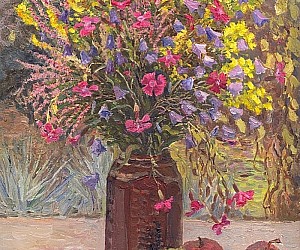 Осенние цветы и барбарис. Художник Словохотов В.П.