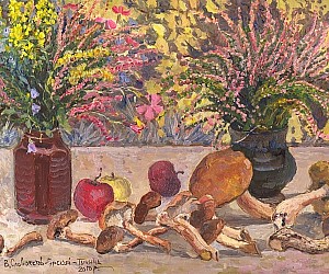 Цветы вереска и грибы из Полесья, Украина. Художник Валерий Павлович Словохотов