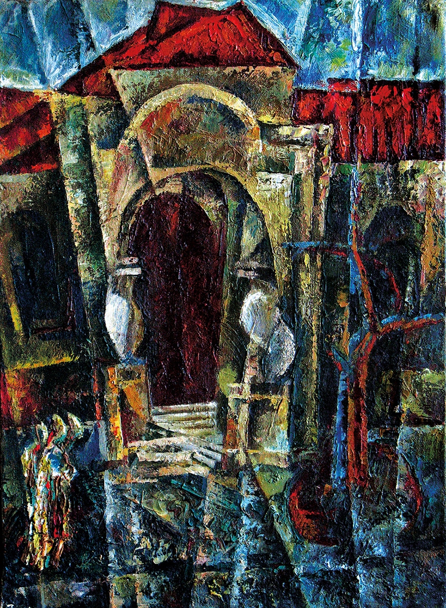 Painting Cubist Landscape with Church, artist Roitburd Alexander