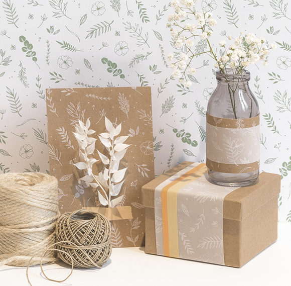 Бумага с рисунком "Листки", 21*29,7см, Крафт, 220г/м2, Heyda