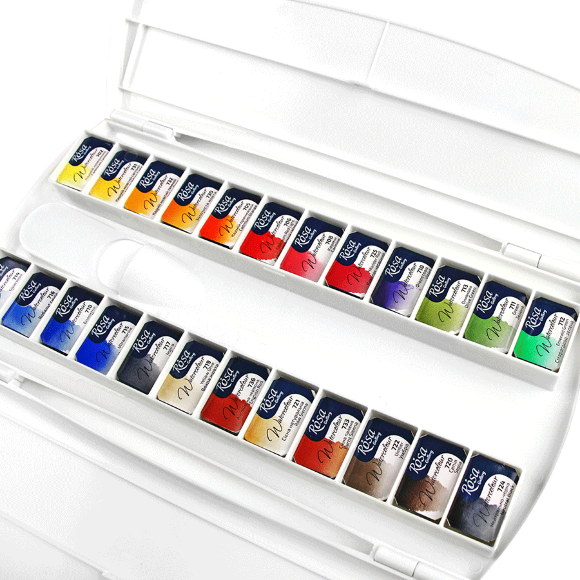Пенал для акварельных красок пластиковый 24 кювета ROSA Gallery