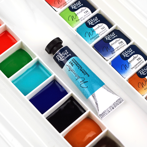 Пенал для акварельных красок пластиковый 24 кювета ROSA Gallery