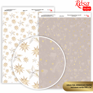 Designer paper, double-sided, matte, "Gold Drops" 1, embossed, 21x29.7 cm, 200 g/m2, ROSA TALENT