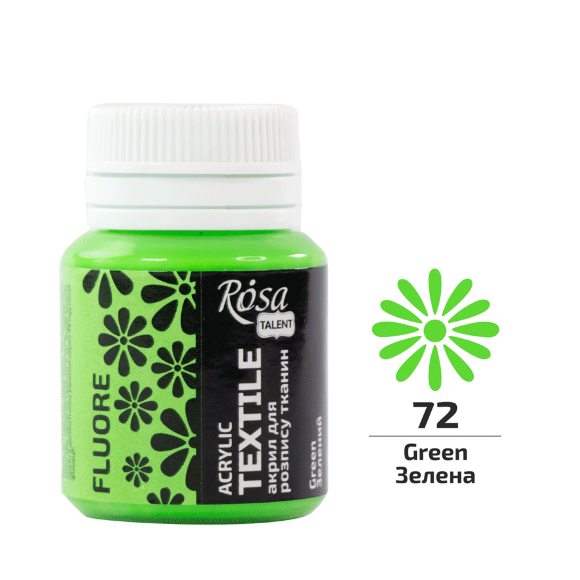 Краска акриловая для тканей Зеленая флуоресцентная 20мл ROSA Talent Краска акриловая для тканей Зеленая флуоресцентная 20мл ROSA Talent