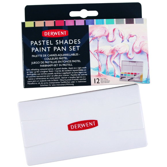 Набор Pastel Shades Paint Pan 12 цветов + кисть с резервуаром Derwent