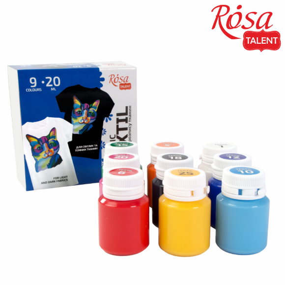 Набор красок для росписи тканей CAT 9×20мл ROSA Talent