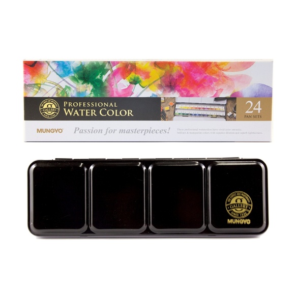 Набор акварельных красок GALLERY в металлическом пенале 24цв полукювета MUNGYO