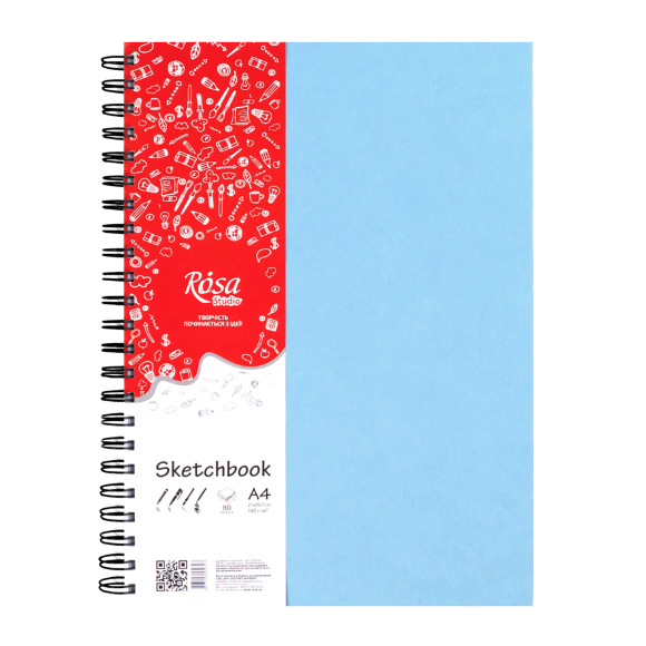 Блокнот на спирали A5 (14,8х21см) 100г/м2 80л голубой ROSA Studio Блокнот на спирали A5 (14,8х21см) 100г/м2 80л голубой ROSA Studio