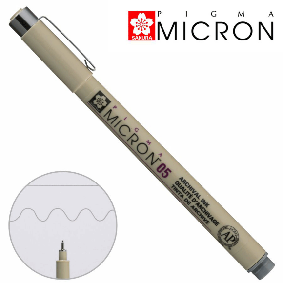 Линер PIGMA MICRON (0.5), 0,45мм Серый, Sakura Линер PIGMA MICRON (0.5), 0,45мм Серый, Sakura