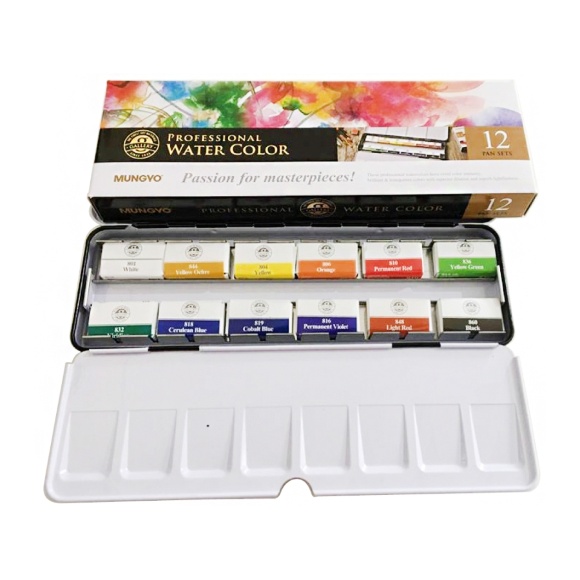 Набор акварельных красок GALLERY в металлическом пенале 12цв кювета MUNGYO