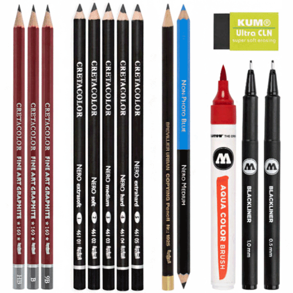 Набор художественных материалов TATTOO SKETCHING 14шт металлическая коробка Cretacolor Набор художественных материалов TATTOO SKETCHING 14шт металлическая коробка Cretacolor