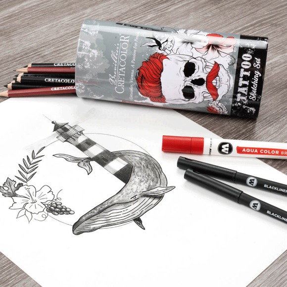 Набор художественных материалов TATTOO SKETCHING 14шт металлическая коробка Cretacolor Набор художественных материалов TATTOO SKETCHING 14шт металлическая коробка Cretacolor