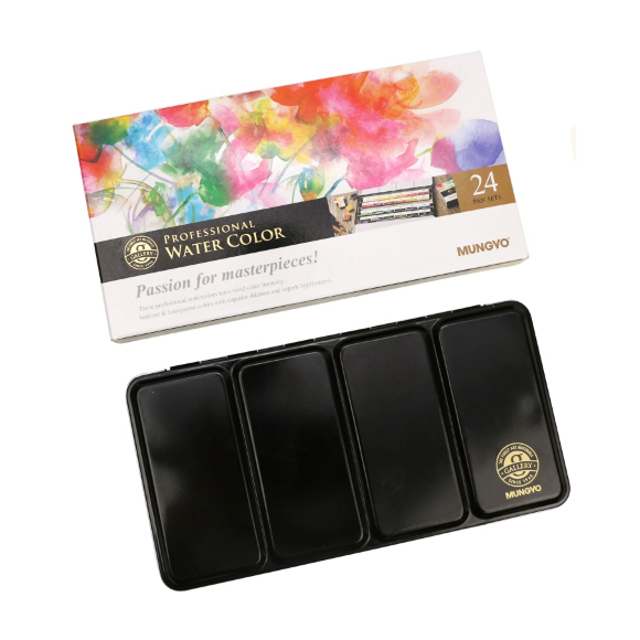 Набор акварельных красок GALLERY в металлическом пенале 24цв кювета MUNGYO