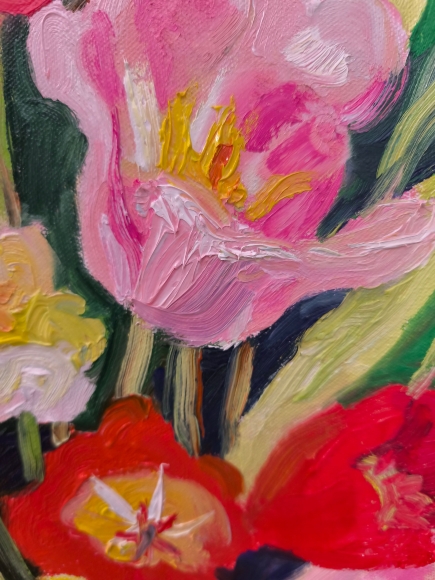 Painting Tulips, artist Nina Lytvyn
