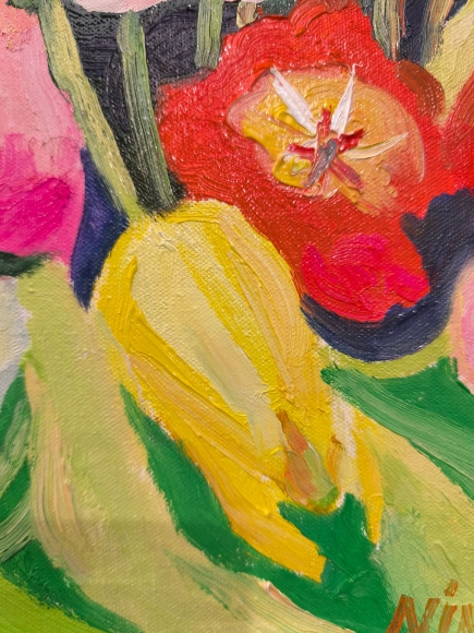 Painting Tulips, artist Nina Lytvyn