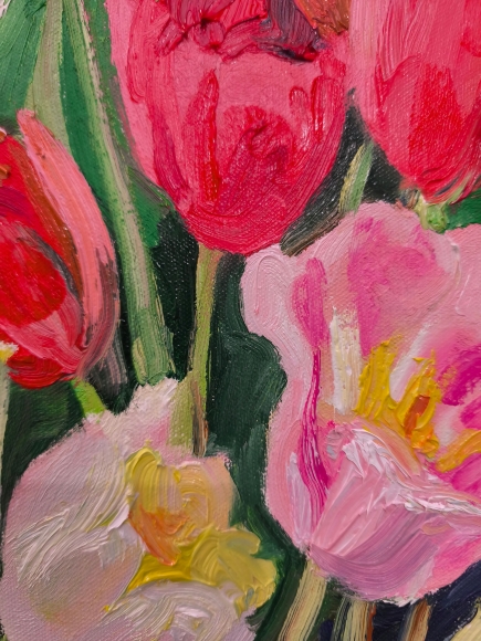 Painting Tulips, artist Nina Lytvyn