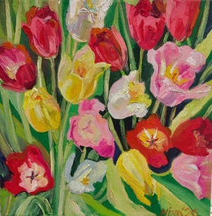 Painting Tulips, artist Nina Lytvyn