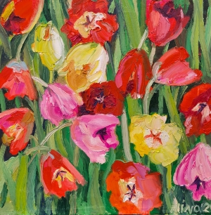 Painting Tulips, artist Nina Lytvyn