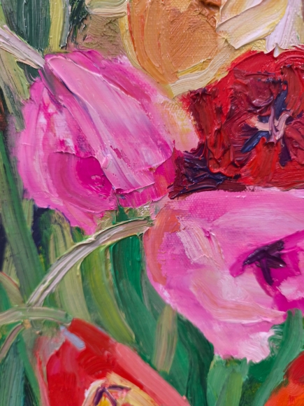 Painting Tulips, artist Nina Lytvyn
