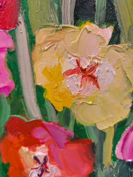 Painting Tulips, artist Nina Lytvyn