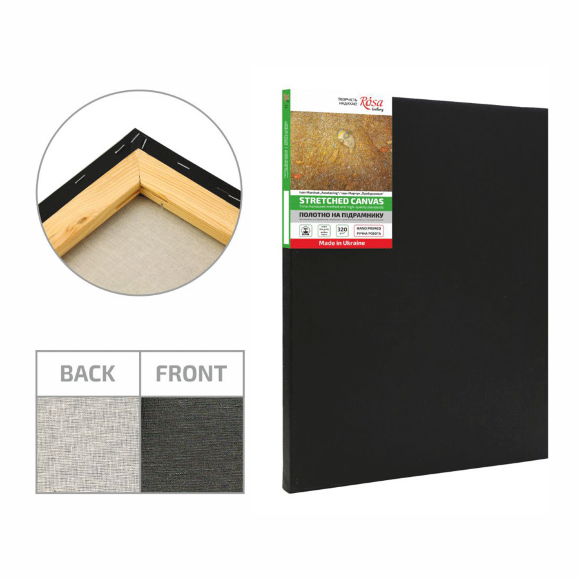 Подрамник 30×50 см модуль №1 мелкое зерно Черный грунт хлопок ROSA Gallery