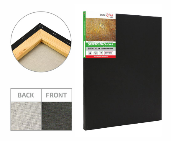Підрамник 30×50 см модуль №1 дрібне зерно Чорний ґрунт бавовна ROSA Gallery